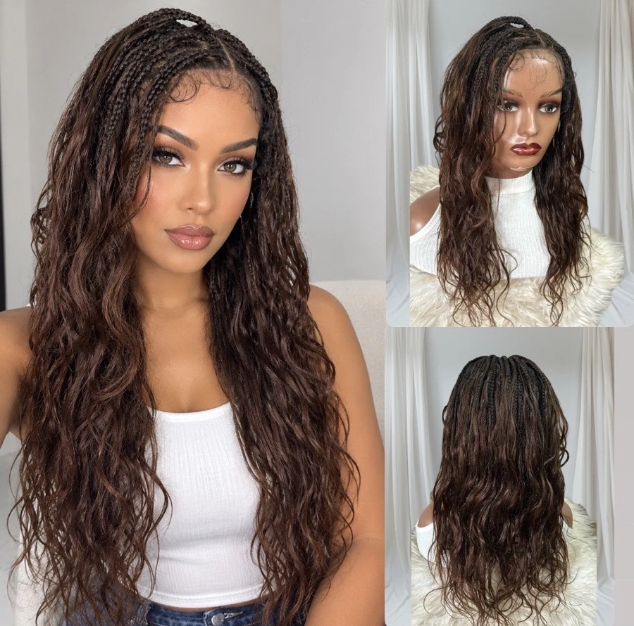 peluca cabello humano Bohemias 18 pulgadas,  trenzas sinteticas, frontal 360