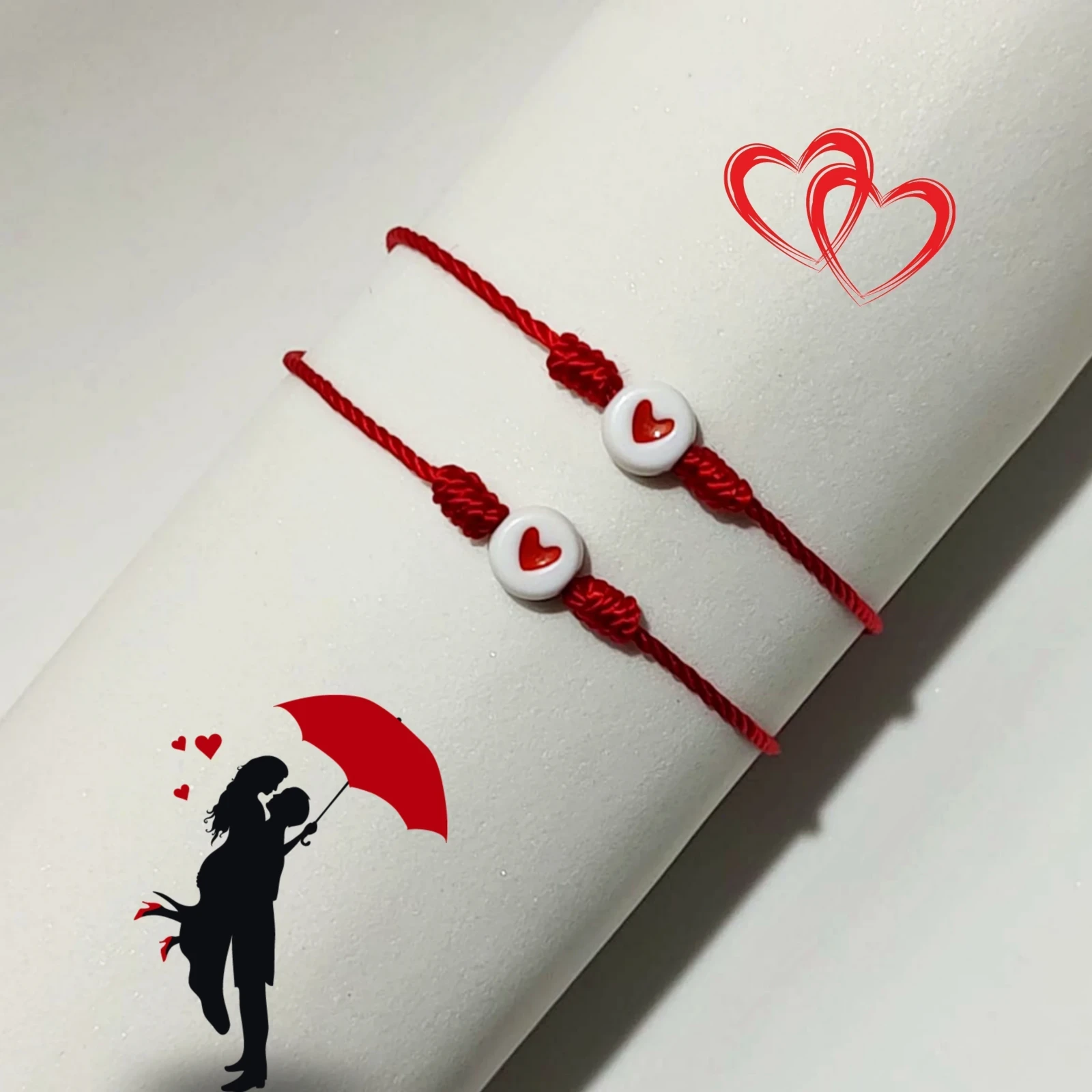 Dúo Pulseras Rojas con Corazón