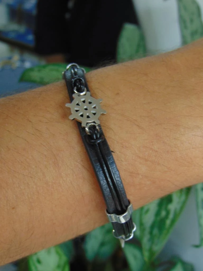 PULSERA ACERO PLATE HOMBRE CUERO DIJE TIMON   4