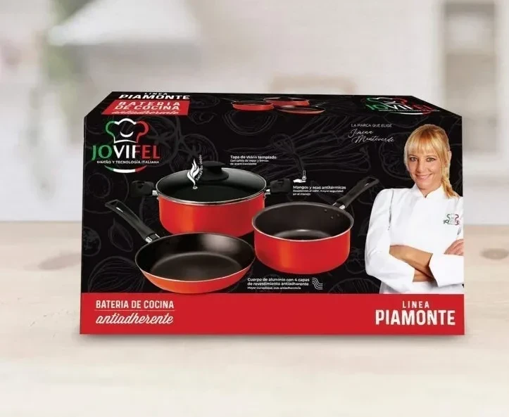 BATERIA DE COCINA JOVIFEL 3 PIEZAS ROJO PIAMONTE 