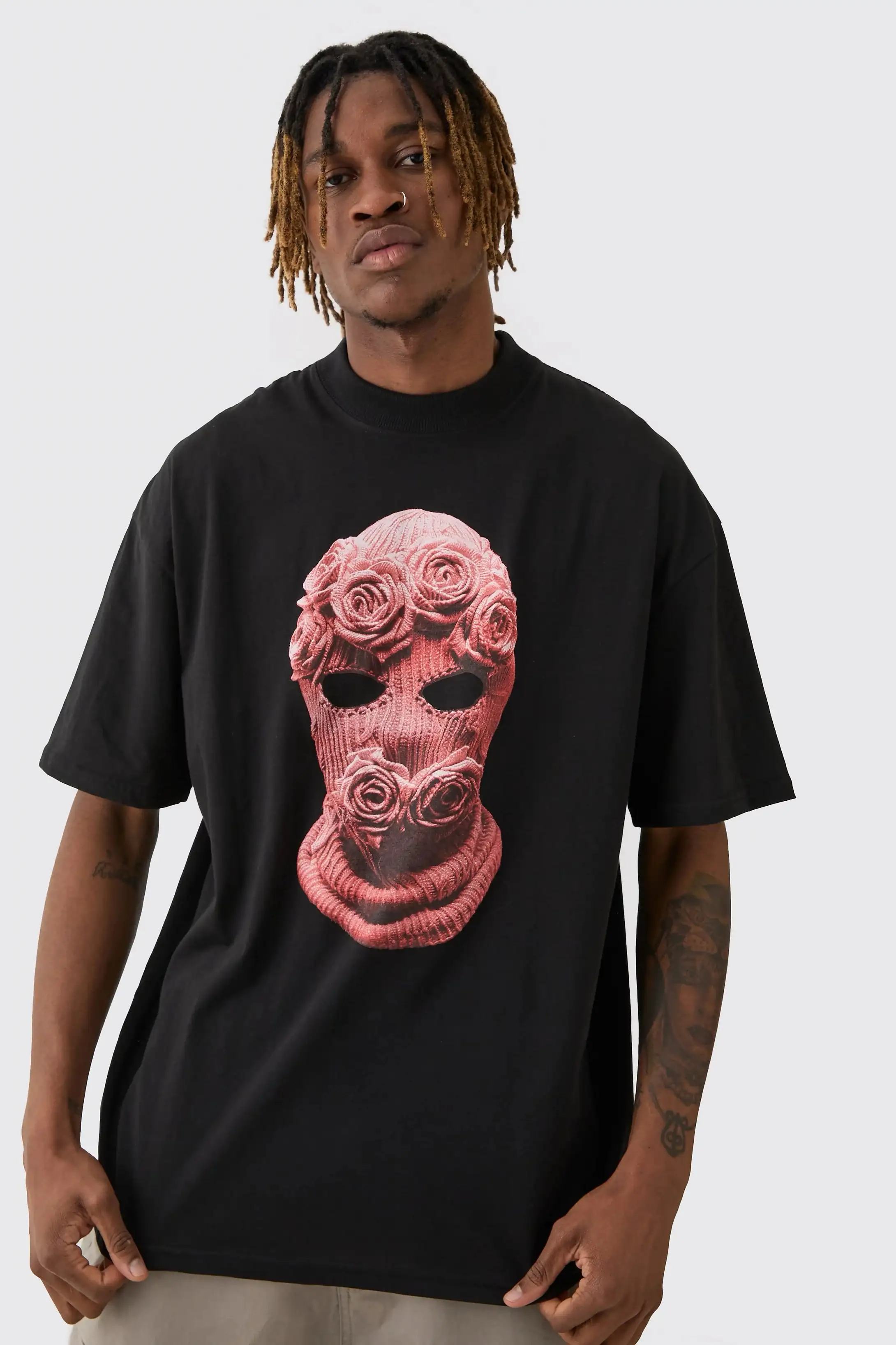 Tall Oversized Balaclava Floral Print T-shirt