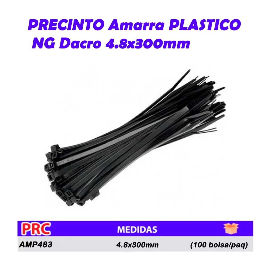 PRECINTO Amarra PLASTICA NG Dacro 4.8x300mm (100pz/bol)