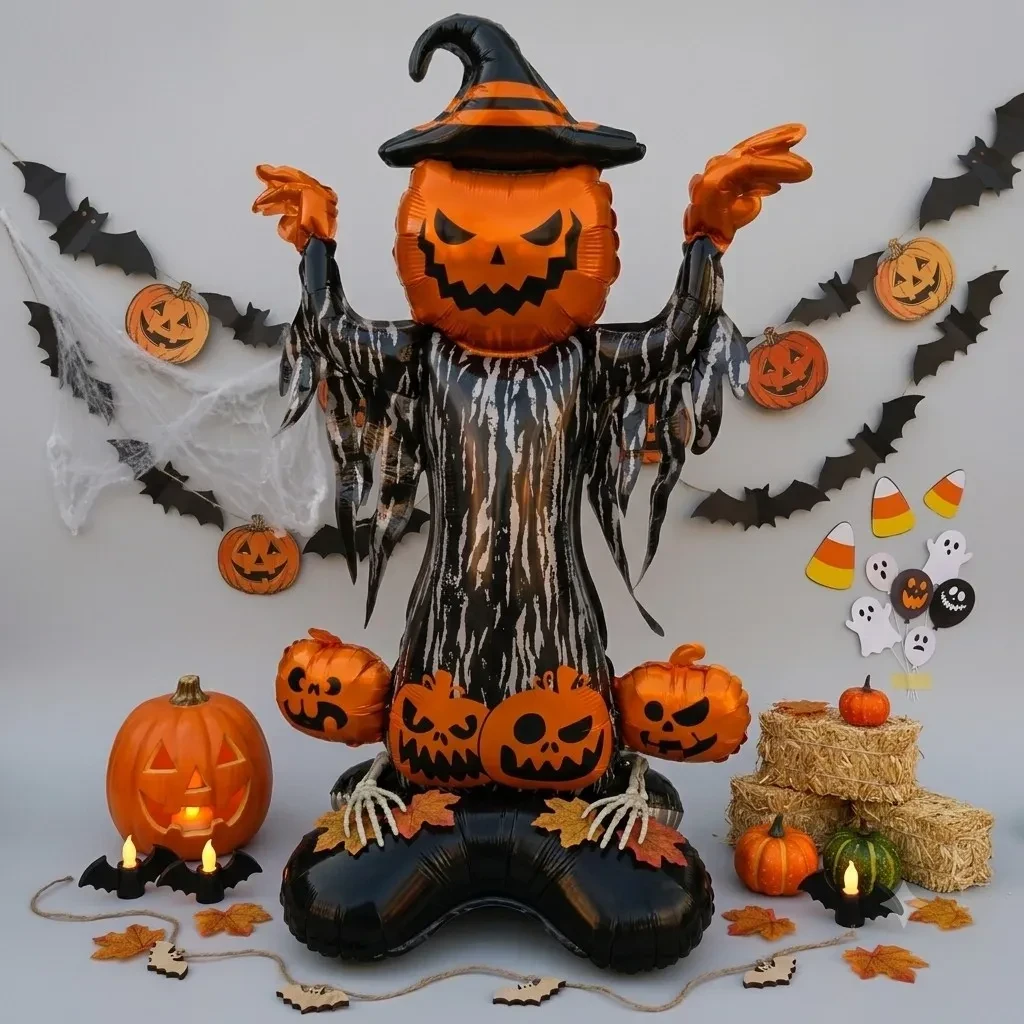 Globo metalizado grande calabaza demonio con base 50x92cm 2