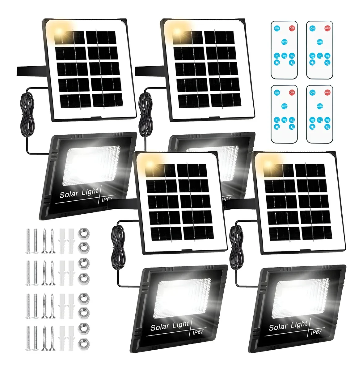 KIT DE 4 LAMPARAS SOLARES CON 1200 FOCOS C/U 5