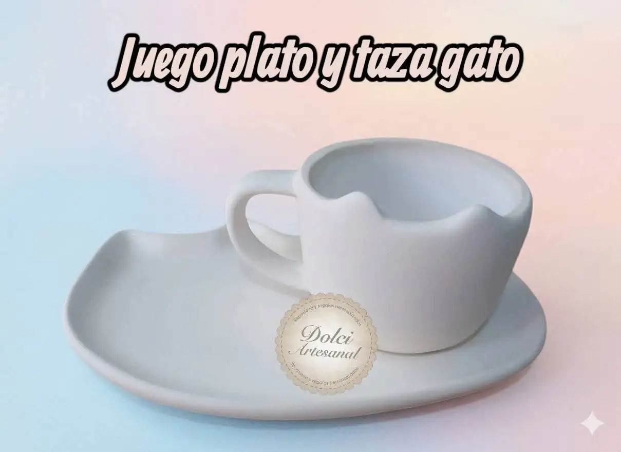 Juego de taza con plato gato 