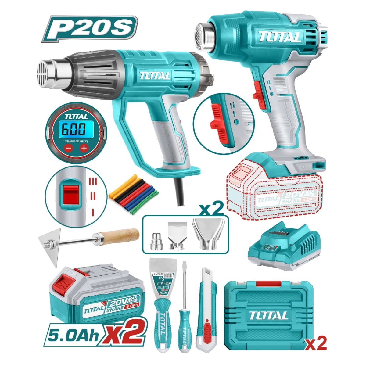 Combo de pistola de calor digital + pistola de calor 20v total SKU: TOSLI250801