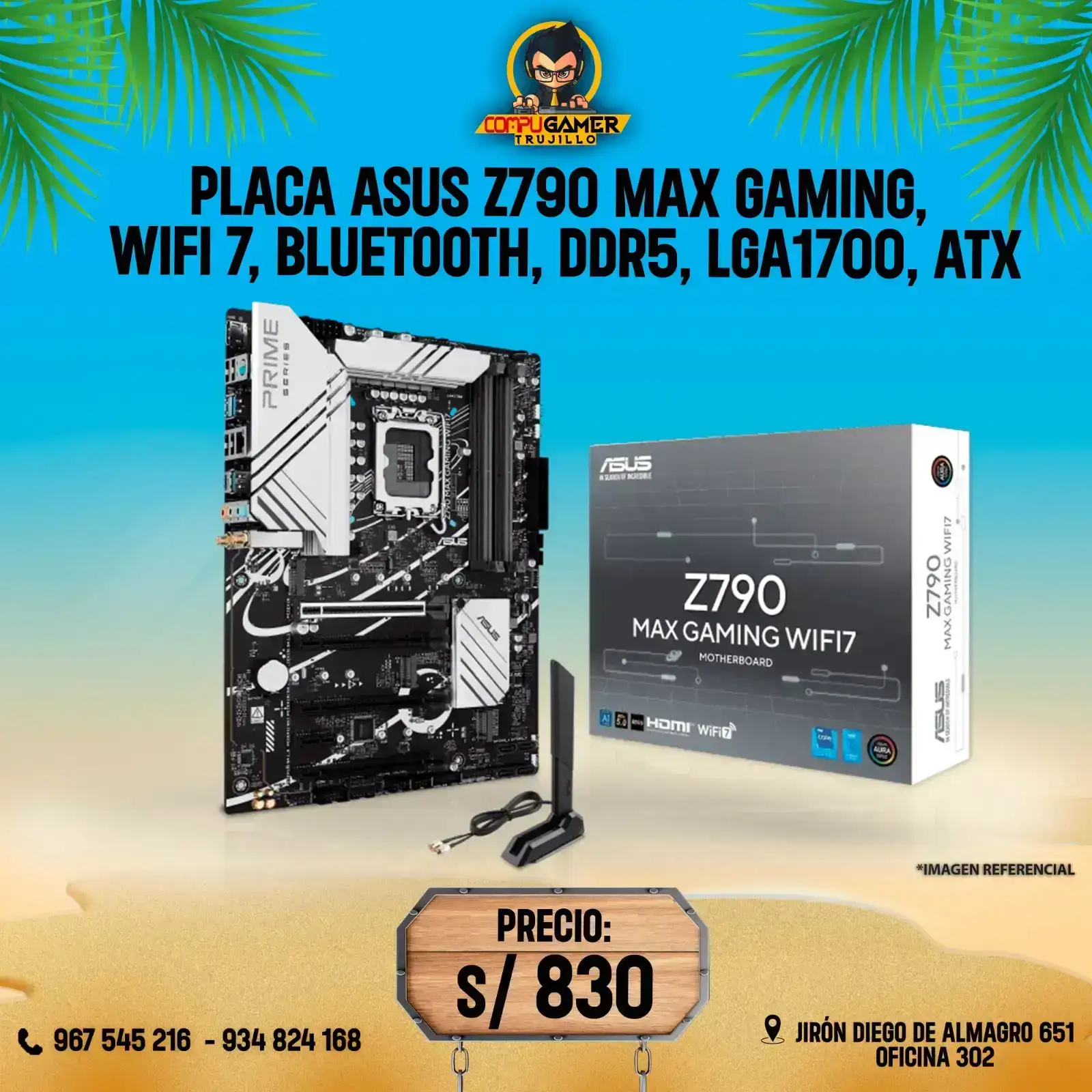 PLACA ASUS Z790 MAX GAMING, WIFI 7, BLUETOOTH, DDR5, LGA1700, ATX 