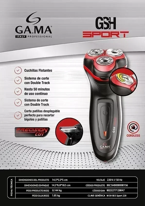 AFEITADORA GAMA SPORT CORTA PATILLA NGRA Y ROJA