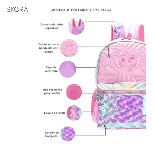 Mochila Matelasse Rosa Con Llavero 18" Pink Fantasy 37610 7