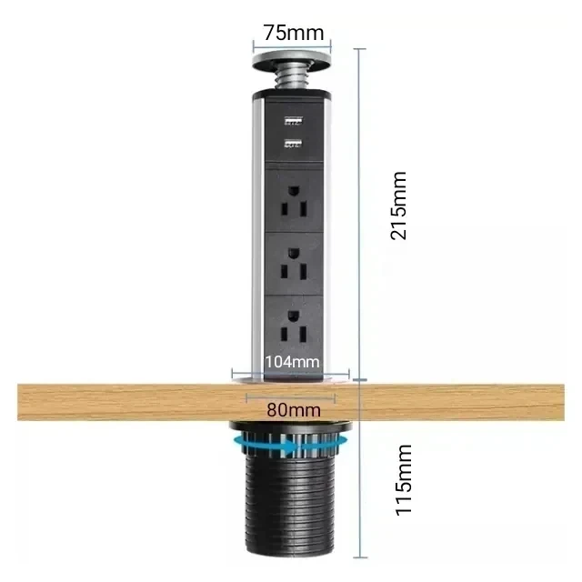 TOMACORRIENTE MESA TRIPLE + 2 USB A DESPLEGABLE 5