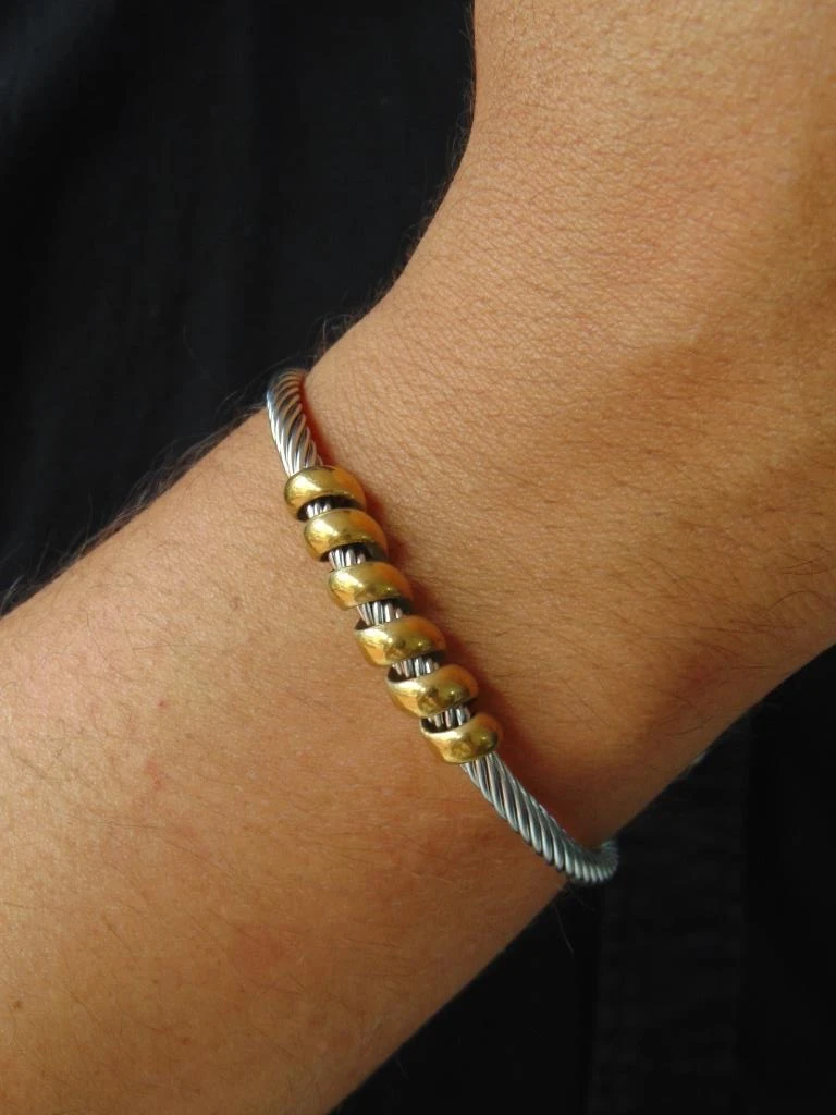PULSERA ACERO BICOLOR HOMBRE ARO ENTORCHADA PLACA ENROSCA 2
