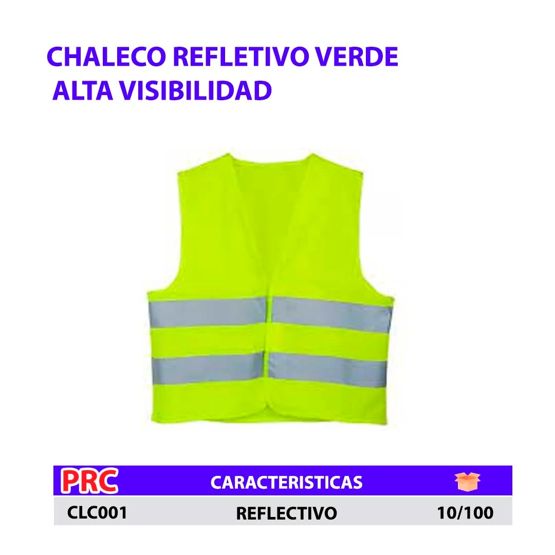 CHALECO REFLETIVO VERDE ALTA VISIBILIDAD 