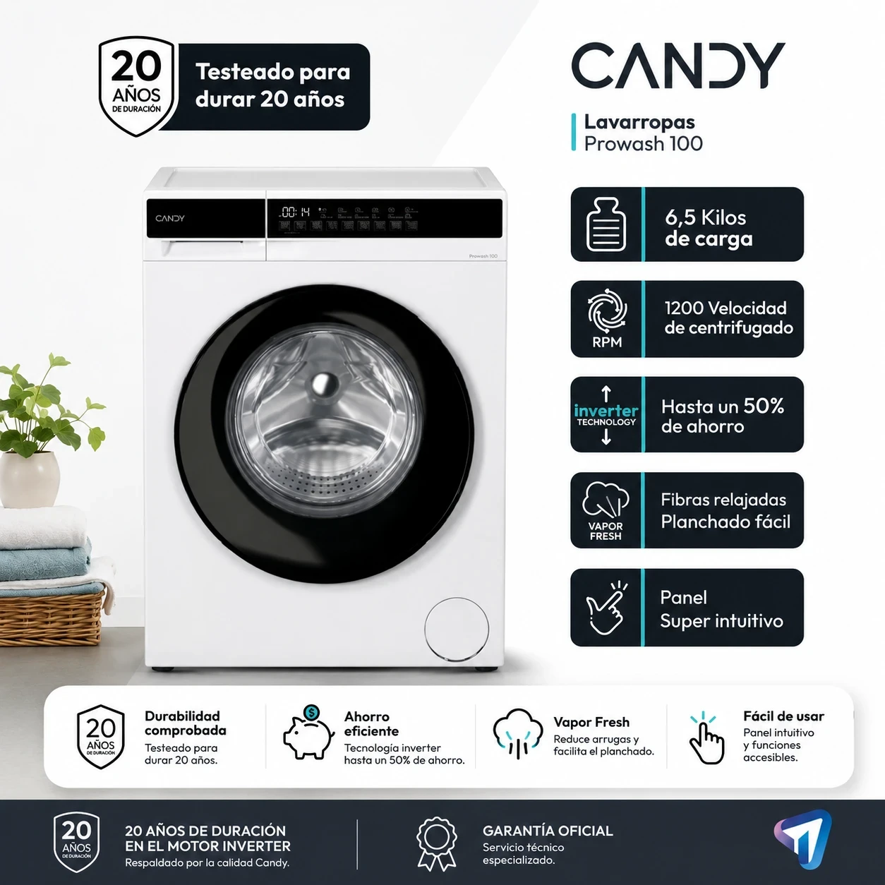 Lavarropas Candy 6.5KG 