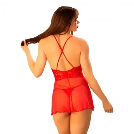 Babydoll Corset con Pasacinta en Tul Milan Rojo 2