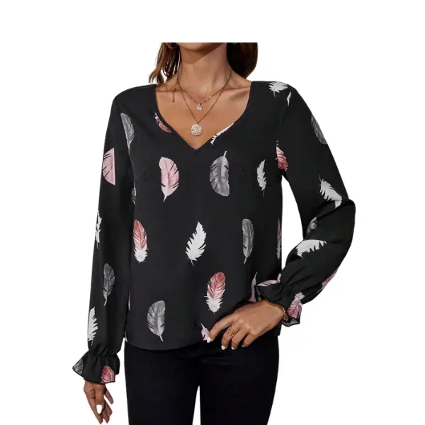 Blusa con estampado de pluma