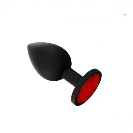 Plug Anal Pequeño de Silicona Negro Joya Roja