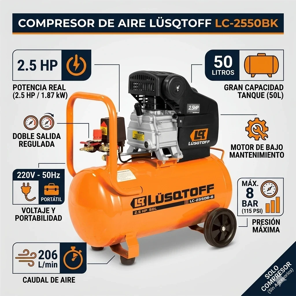 Compresor de aire eléctrico portátil Lüsqtoff 50L 2.5hp 220V