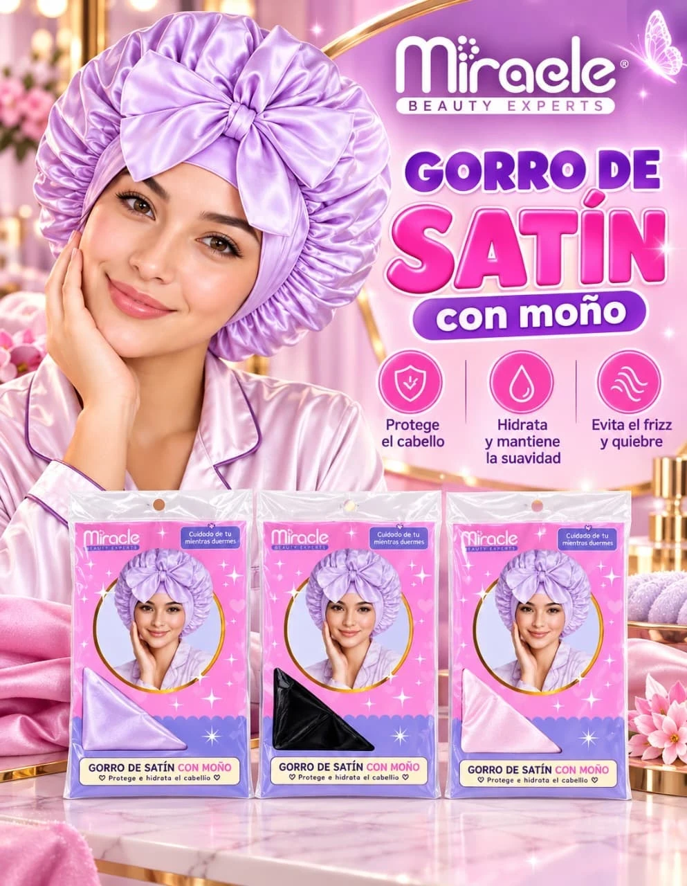 miracle gorro satin con moño