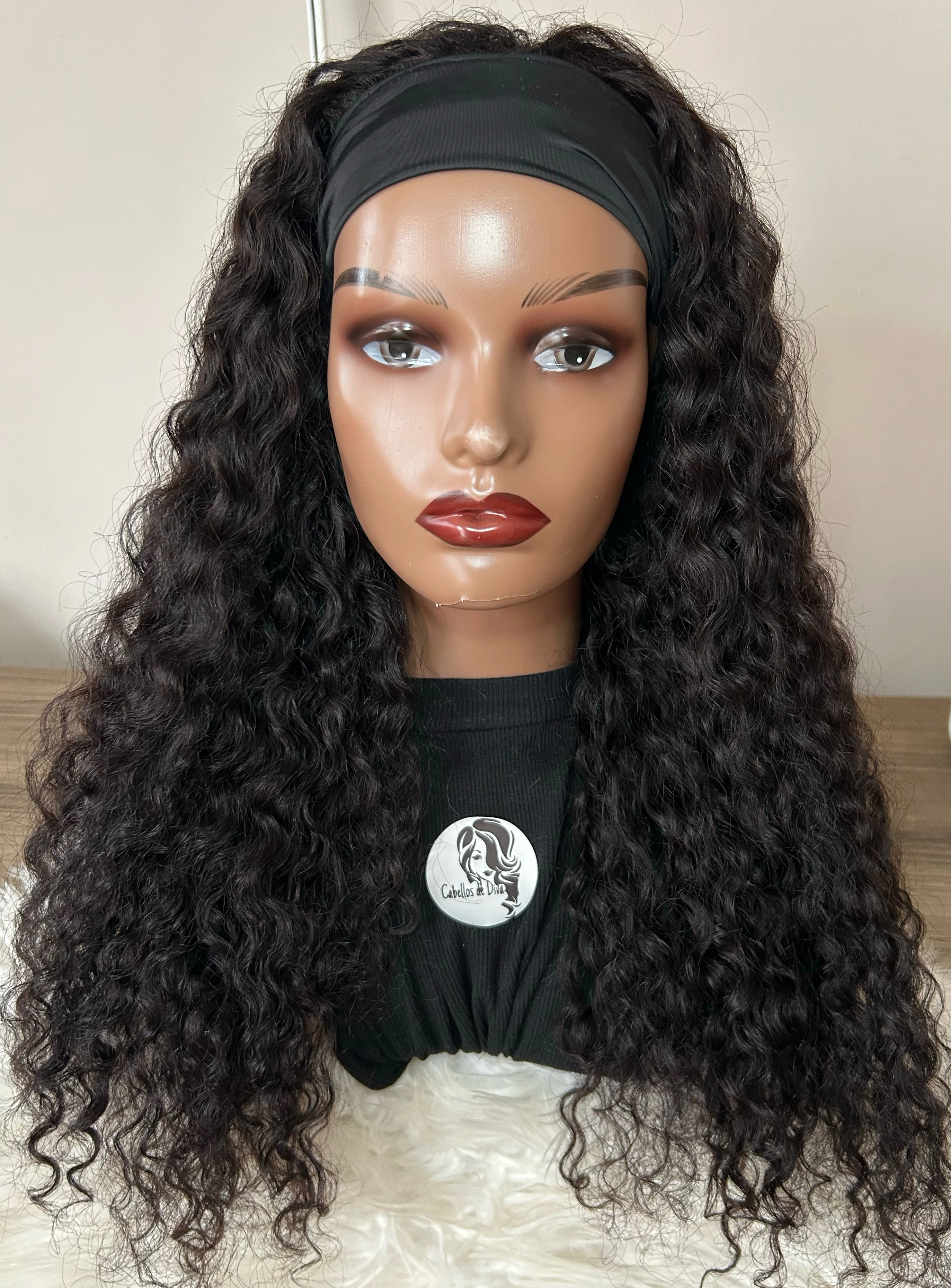 Peluca cabello humano 24 pulgadas Rizada con diadema 2