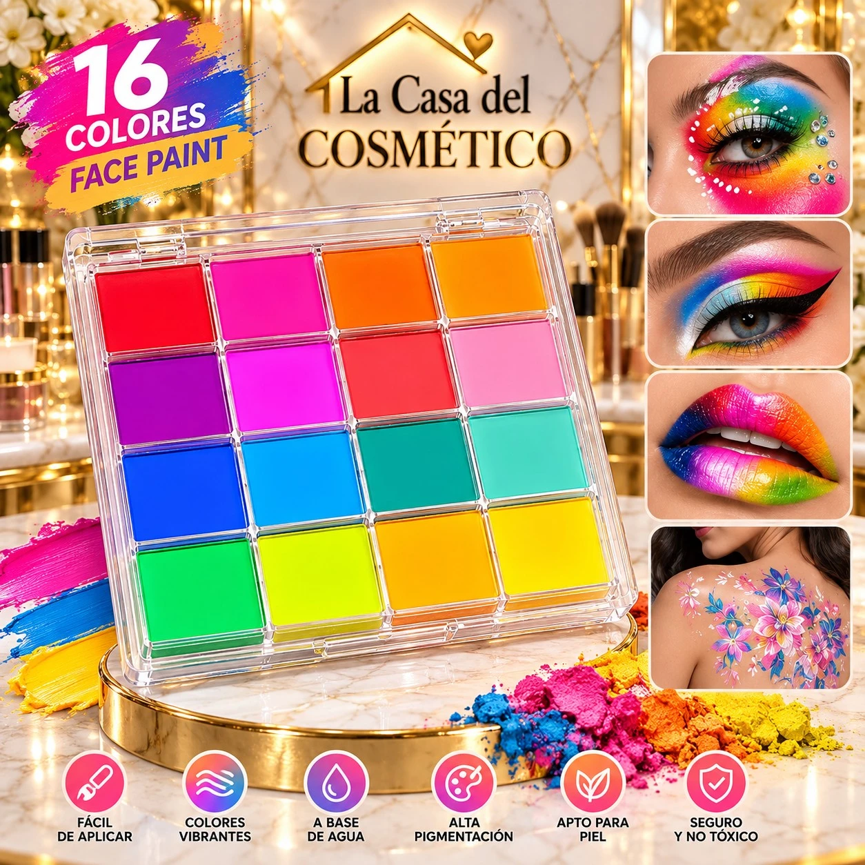 lumera fantasia arcoiris paleta de maquillaje artistico de 16 colores