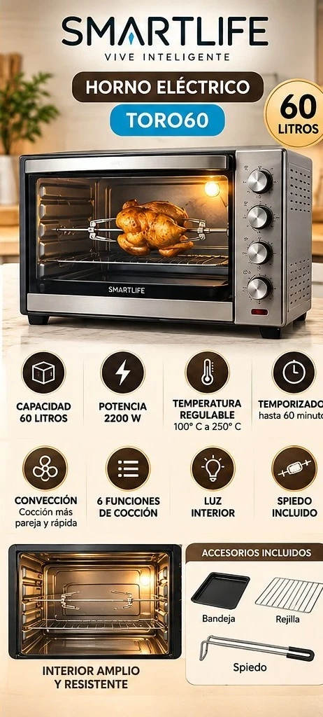 HORNO ELÉCTRICO SMARTLIFE 60L *CONSULTAR DISPONIBILIDAD CON EL VENDEDOR*