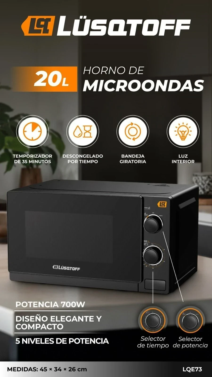 MICROONDAS LuQSTOFF 20 Lts MECÁNICO*
