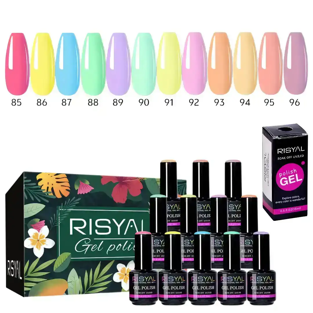 12 Esmaltes en Gel (15ml c/u) para Uñas Risyal