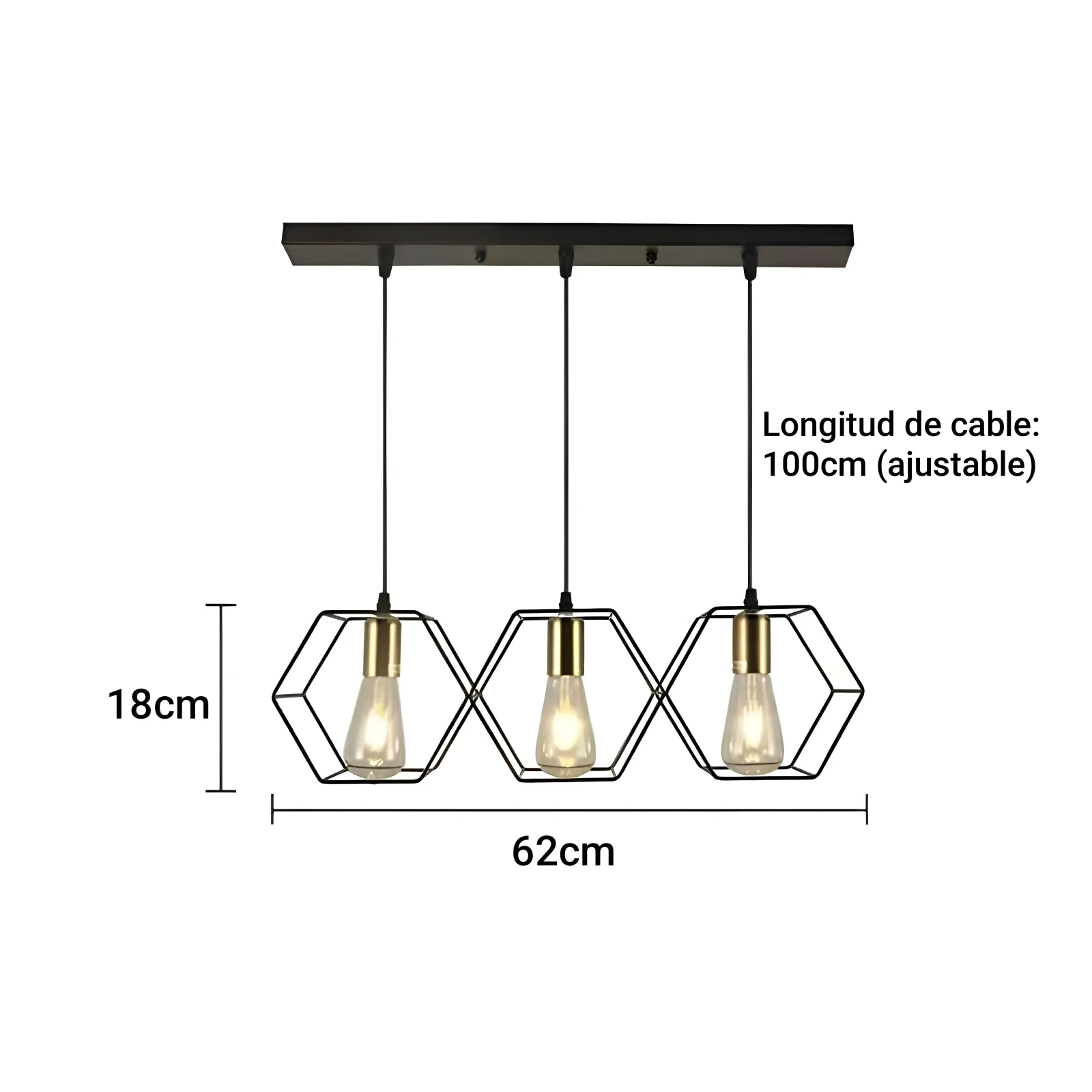 LAMPARA COLGANTE HEXAGONAL 3L E27 4