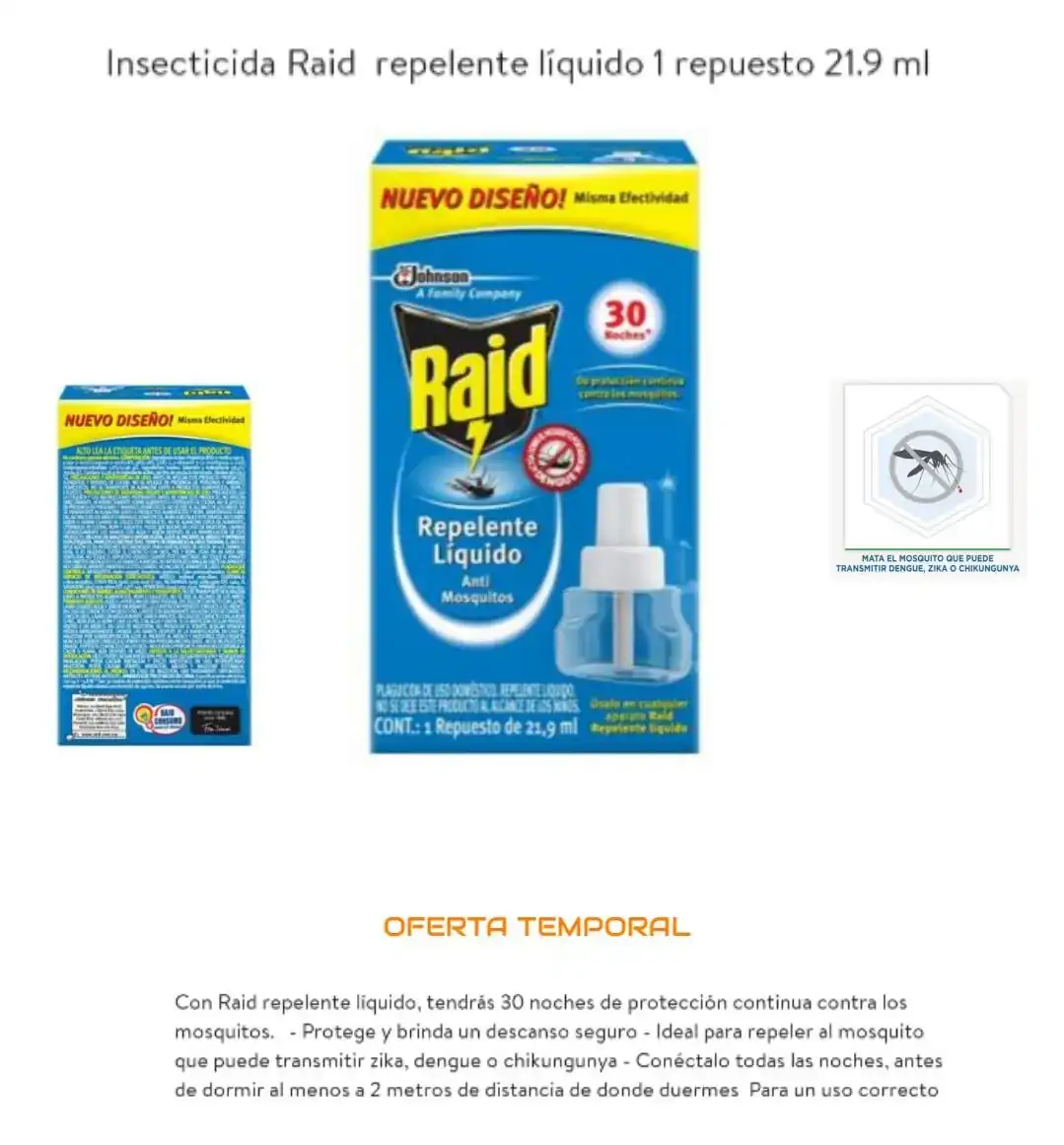 Raid insecticida repelente de mosquitos, Repuesto 30 noches