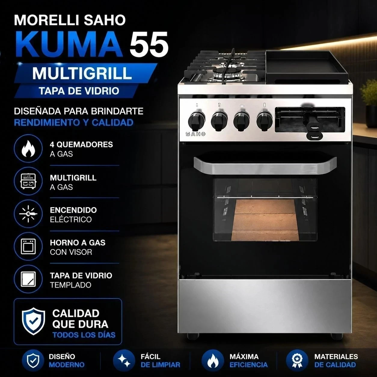COCINA MORELLI SAHO KUMA MULTIGRILL 2 HORN. + PLANCHA