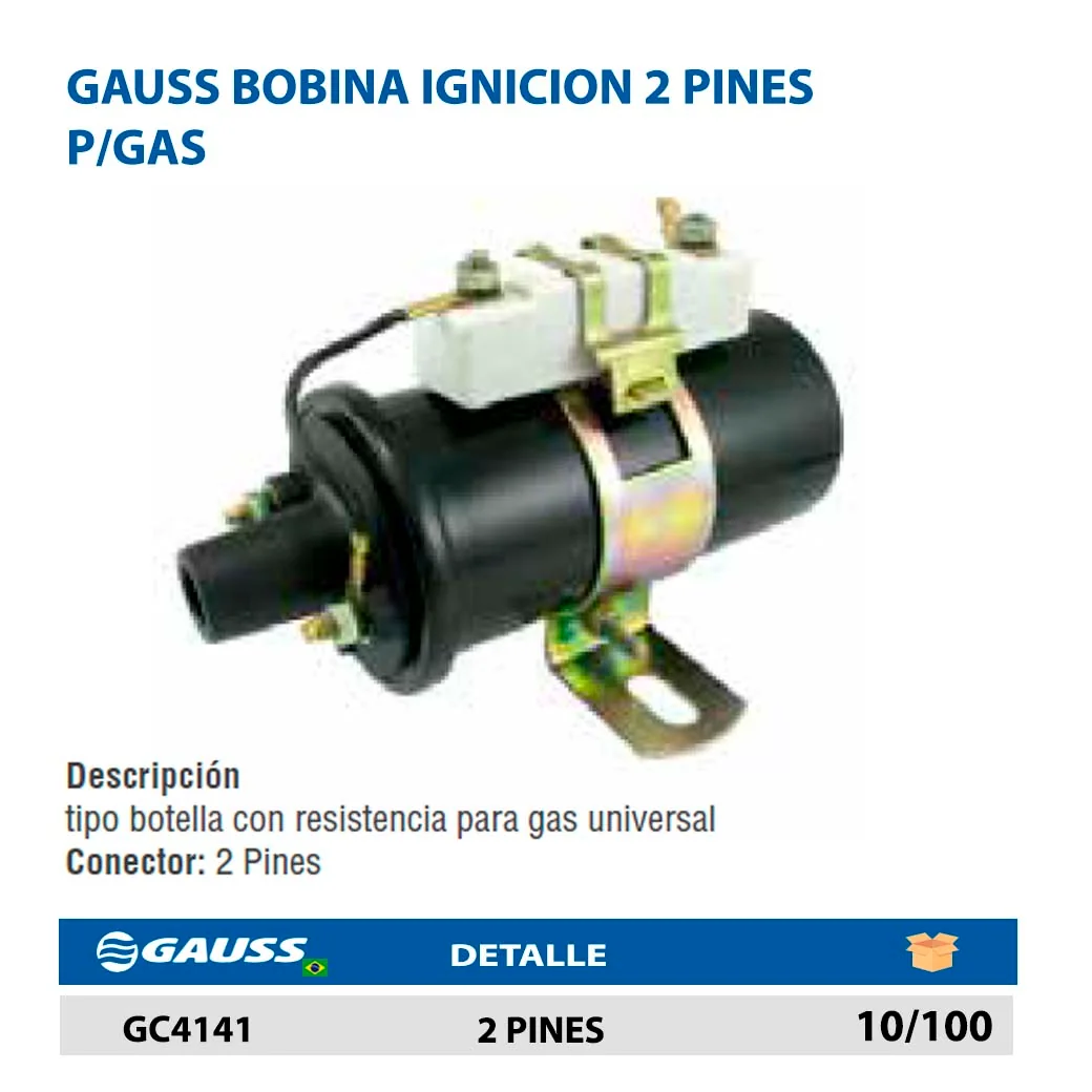 GAUSS BOBINA IGNICION 2 PINES P/GAS 