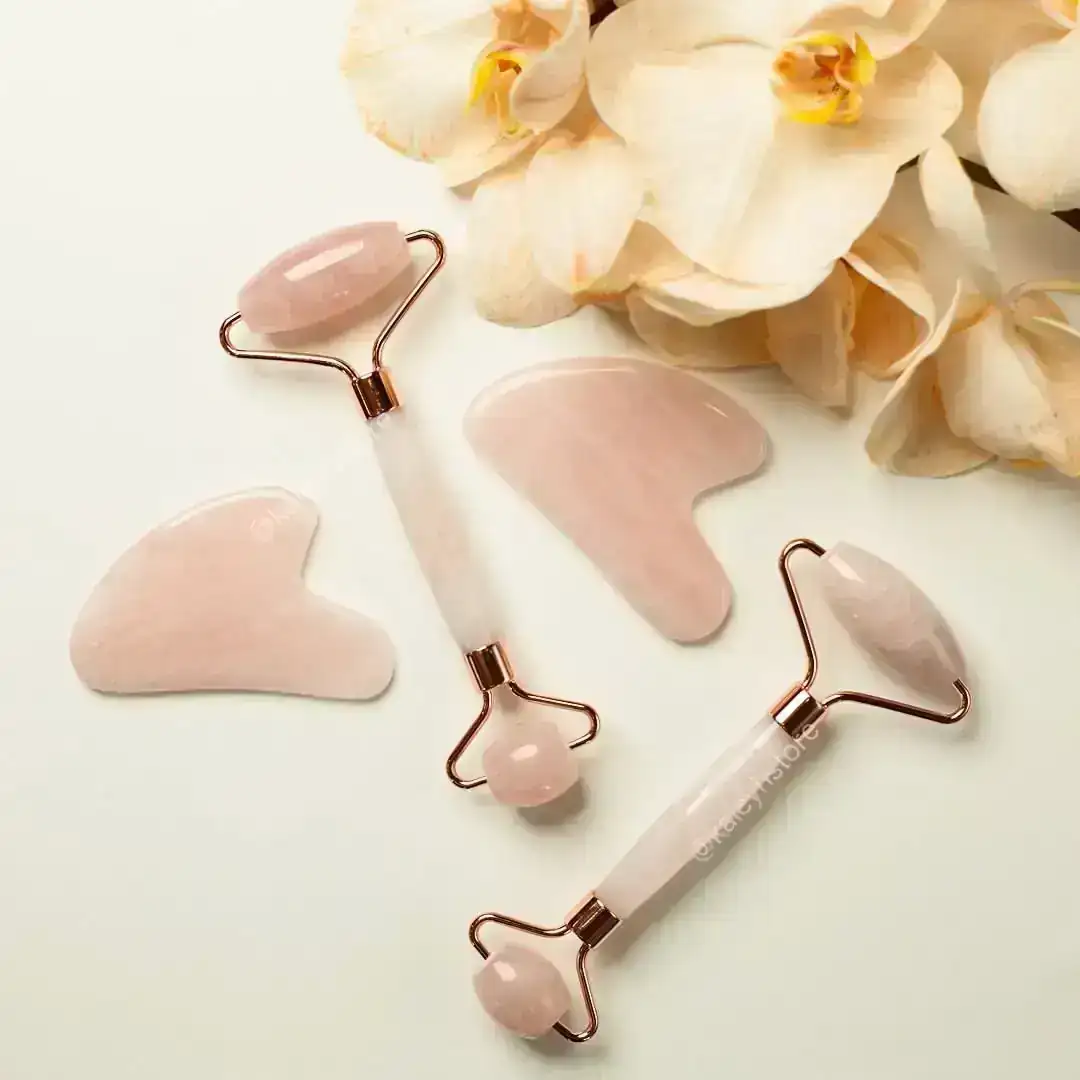 Duo Pack Facial Cuarzo Rosa ( Rodillo y Guasha )