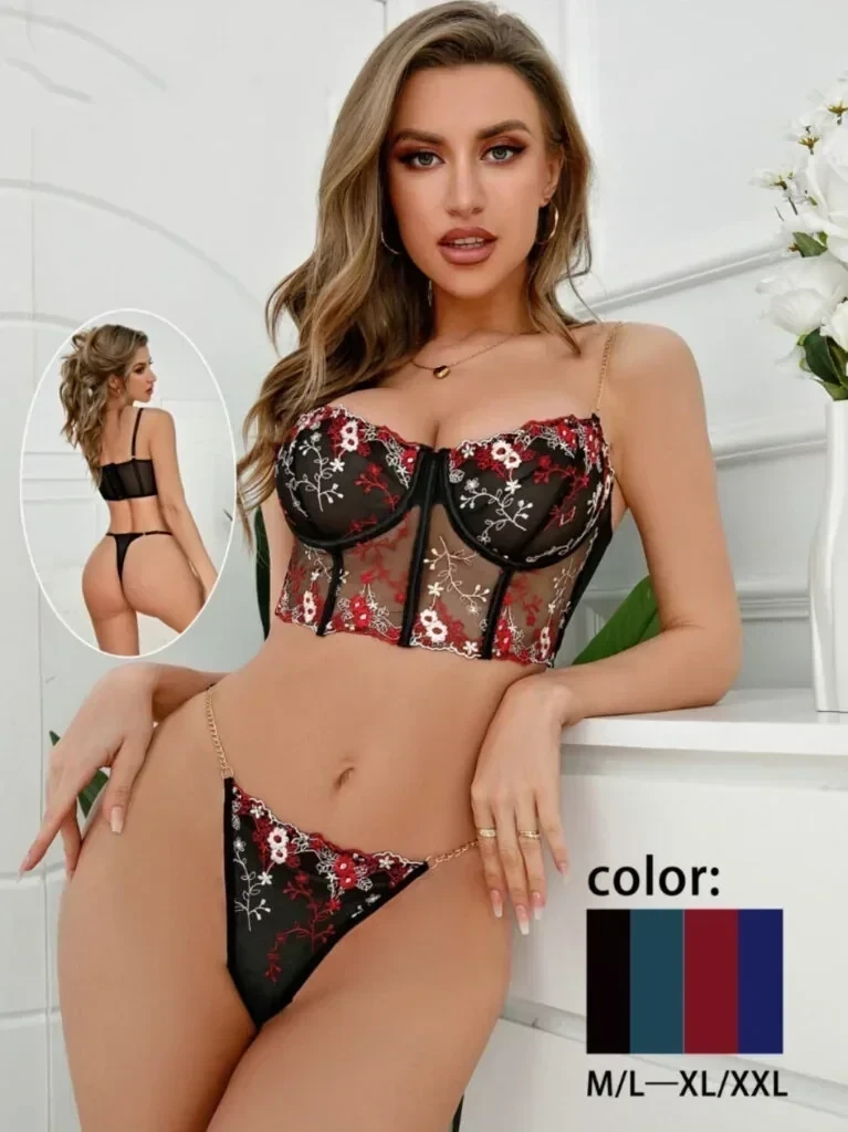Corset tiras metal Verde cn tanga