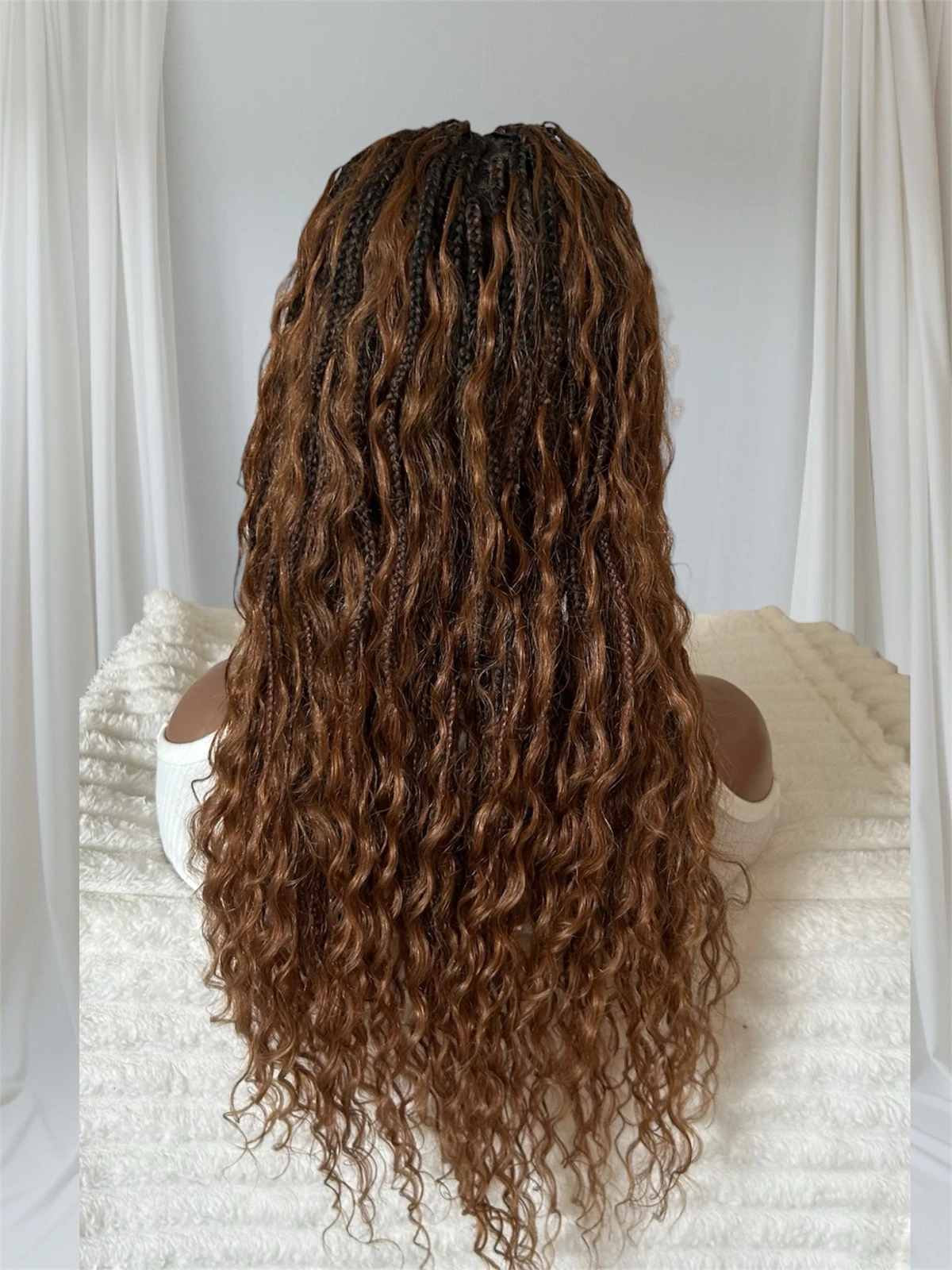 Peluca cabello humano  con trenzas sinteticas de 24 pulgadas, frontal lace 360  4