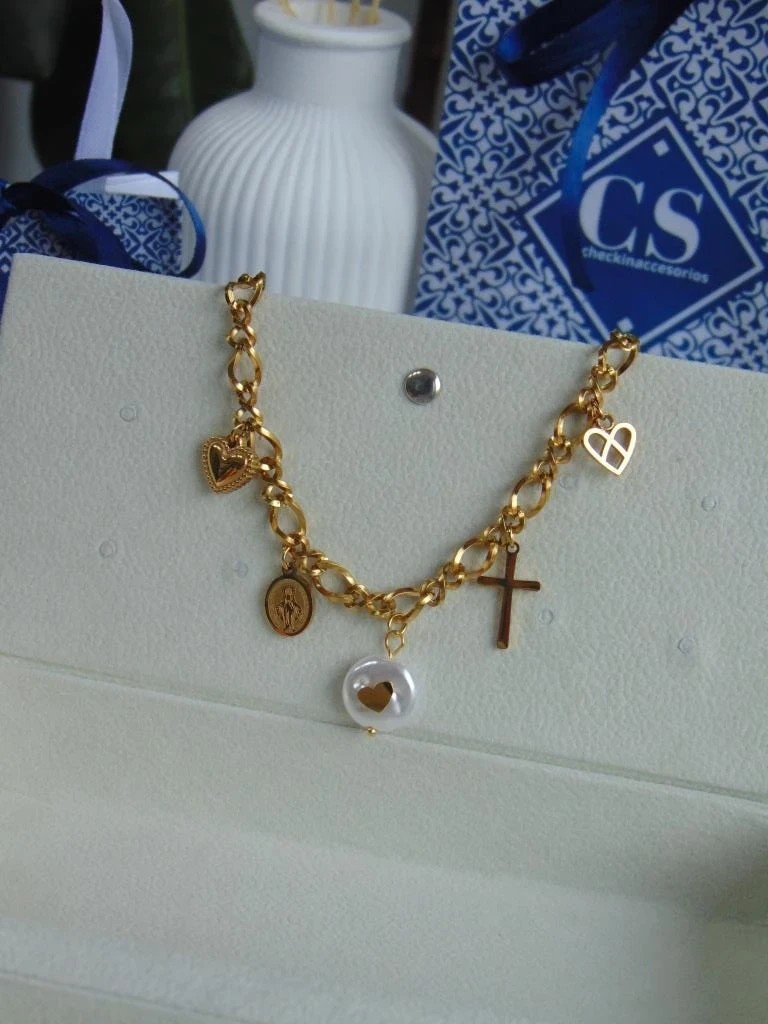 PULSERA ACERO DOR DIJES DESEOS