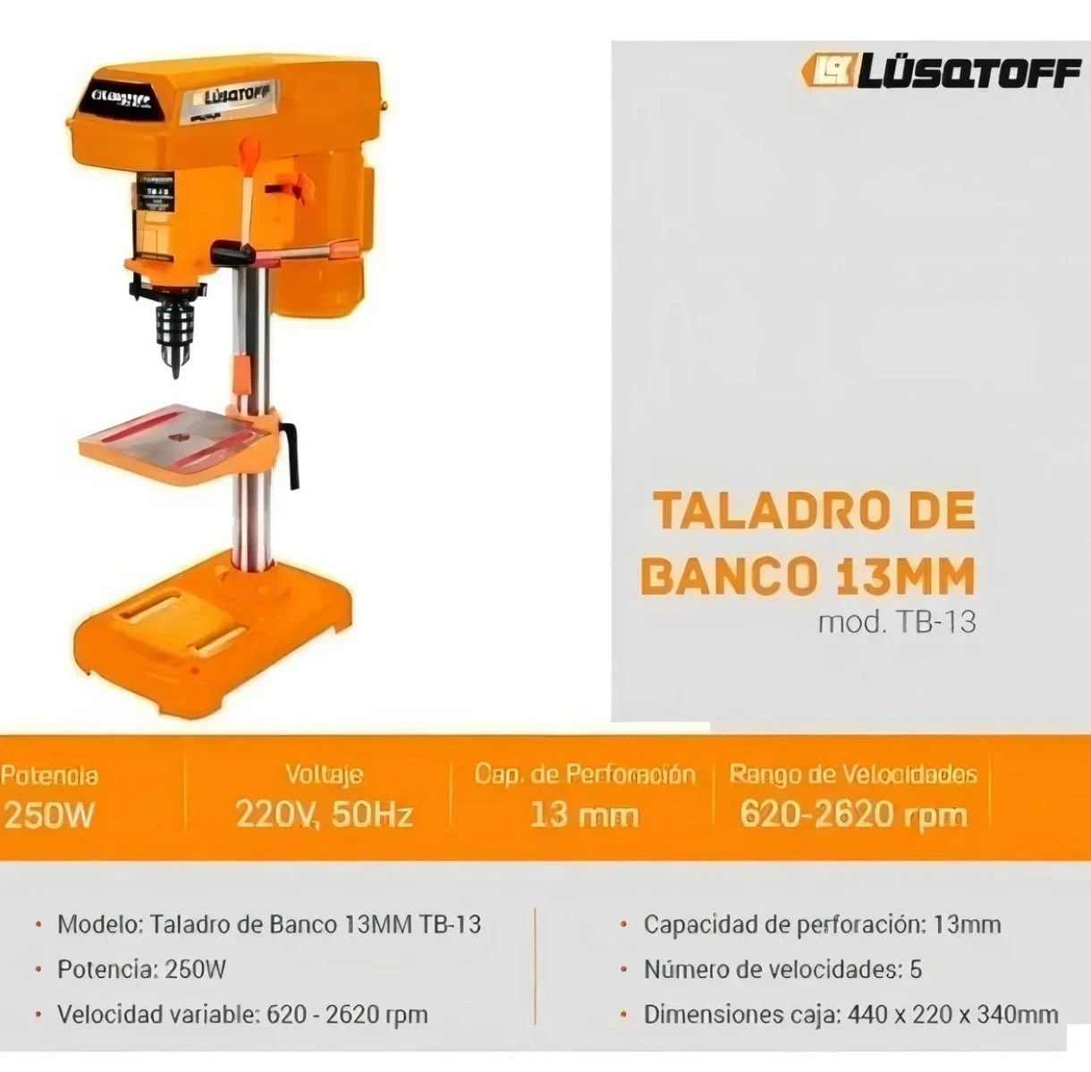 TALADRO DE BANCO LUSQTOFF 13MM 1/2" CON MORSA TB-13 2