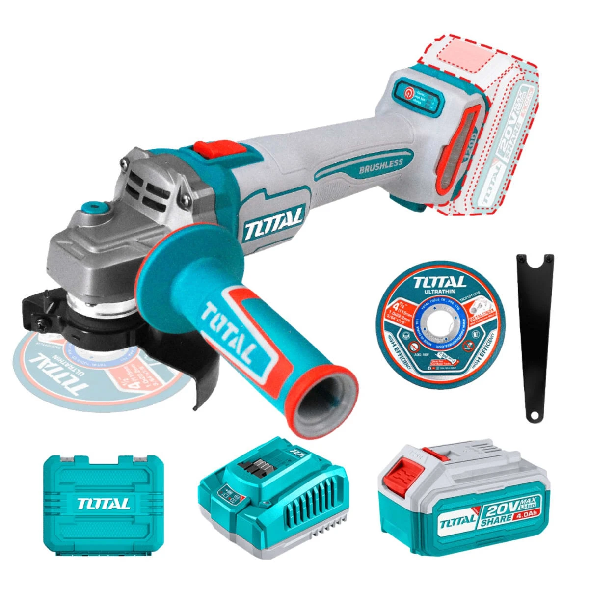 TAGLI2211531 Amoladora inalambrica 20v + batería 4ah y cargador total 