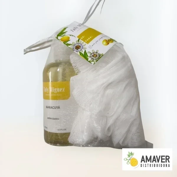 ESPONJA EXFOLIANTE + JABÓN LÍQUIDO 200ML ORGANZA MARACUYÁ 