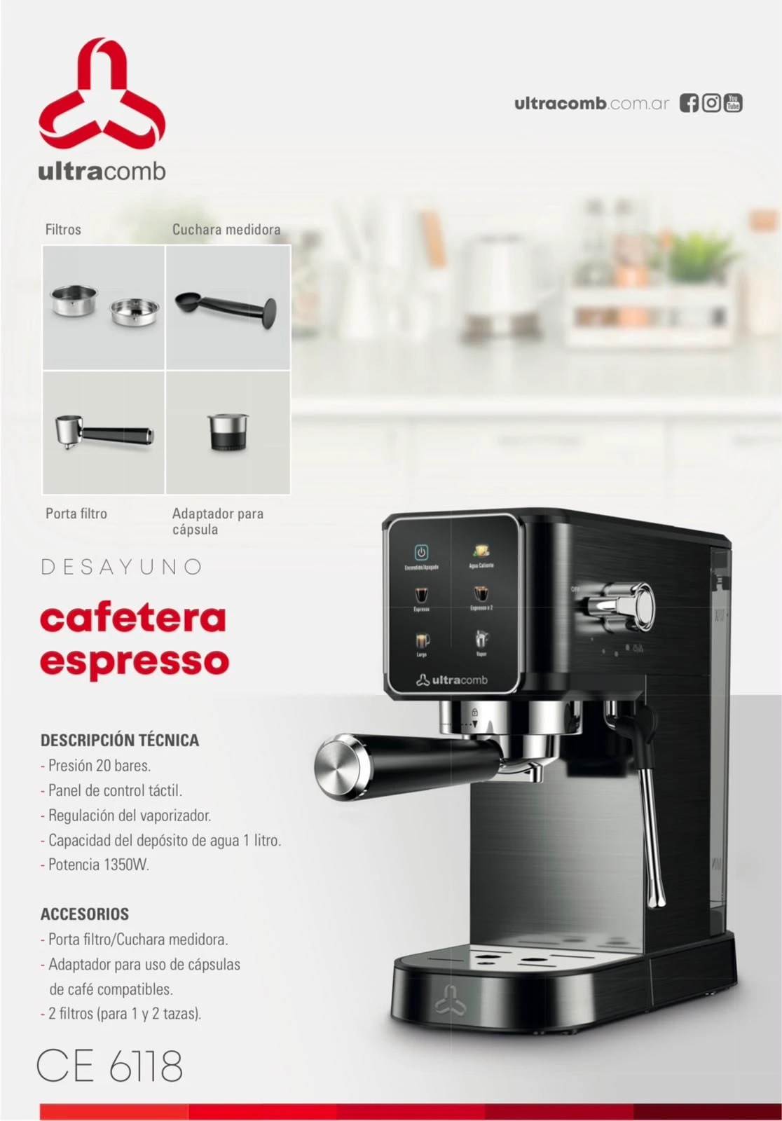 CAFETERA EXPRESSO ULTRACOMB CE-6118
