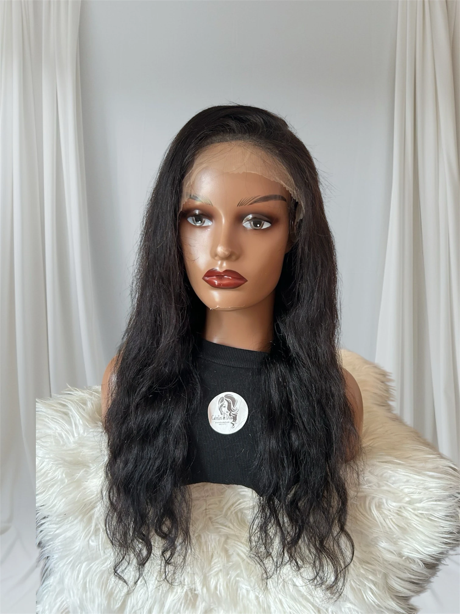 Peluca cabello humano, color natural de 26 pulgadas, frontal lace 13x4, 180% densidad  3