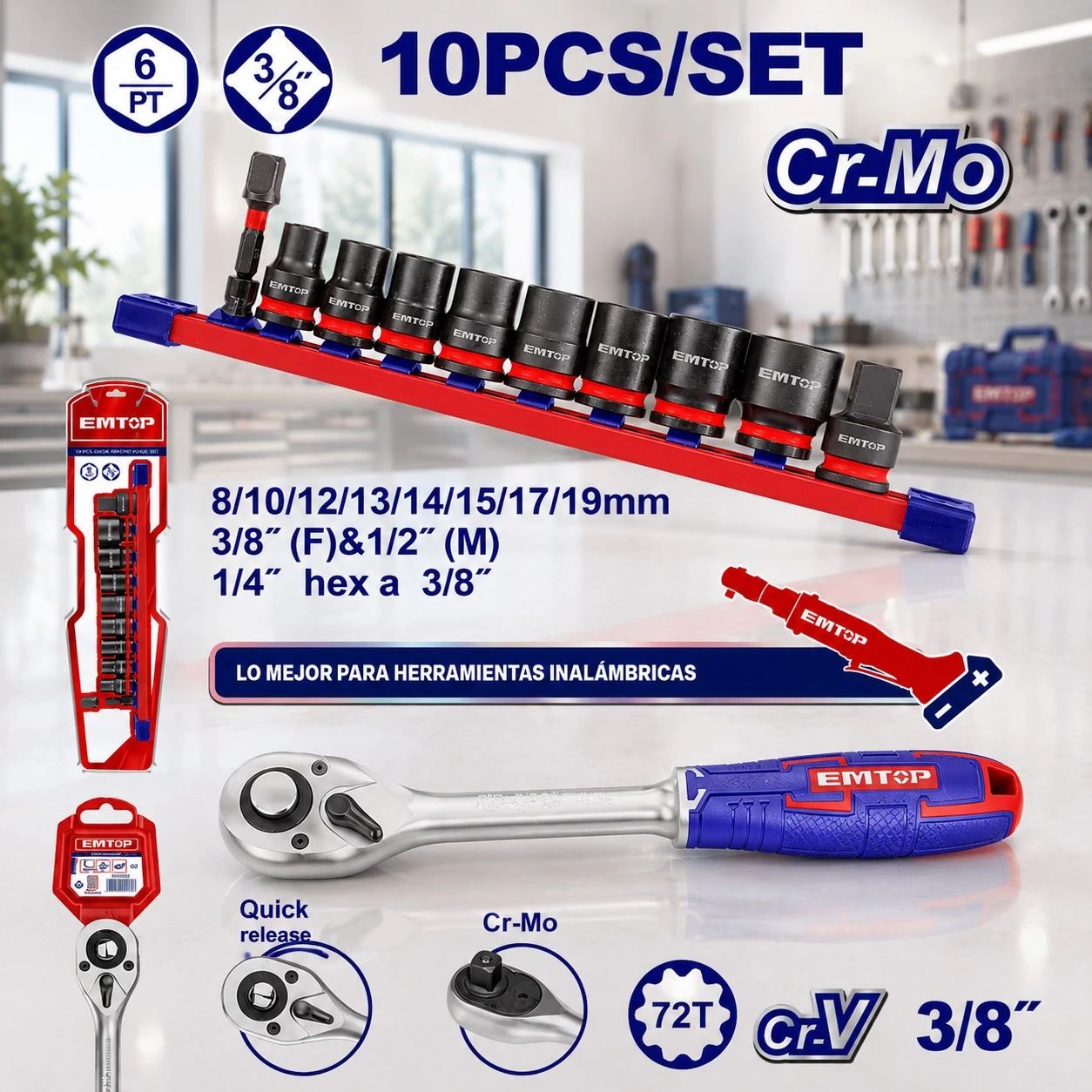 SET 10 PIEZAS DE IMPACTO, RAIZ 3/8
