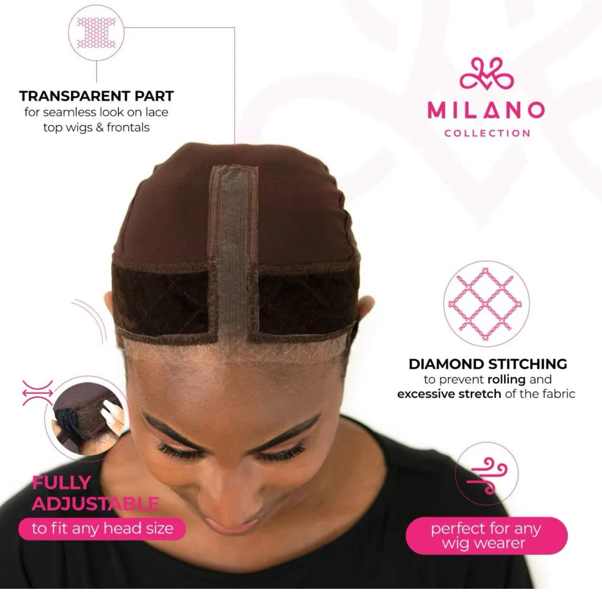 Gorro de sujeción de encaje para pelucas, para mujer, cúpula media con diadema elástica integrada, accesorios antideslizantes, marrón chocolate y nude