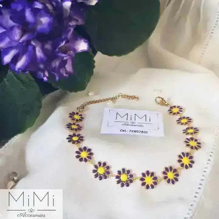 Manilla con flores moradas en acero inoxidable 