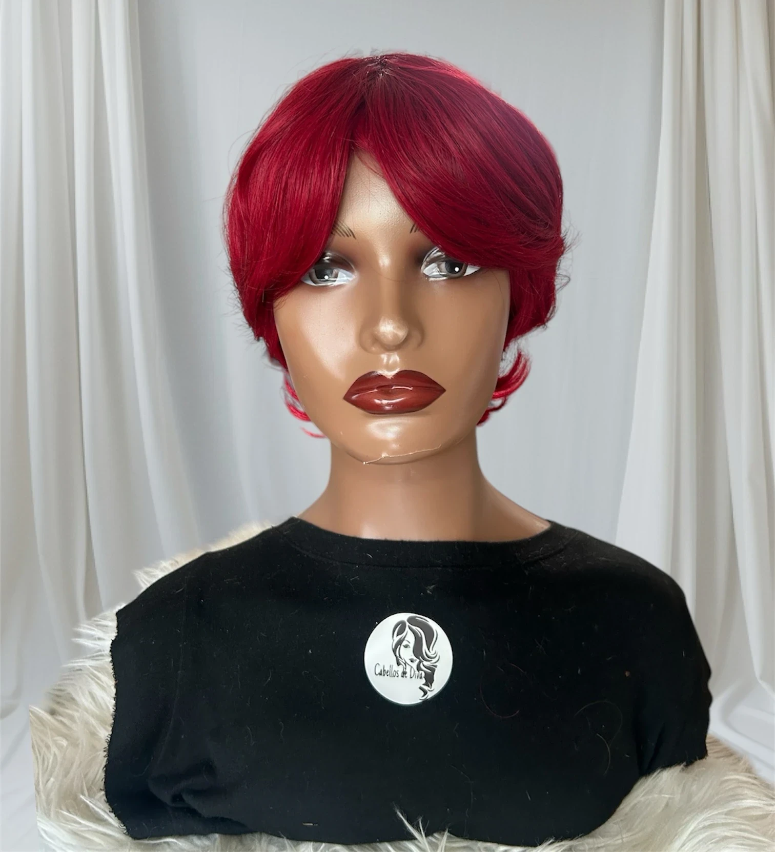 Peluca pixie de cabello humano Borgoña  2