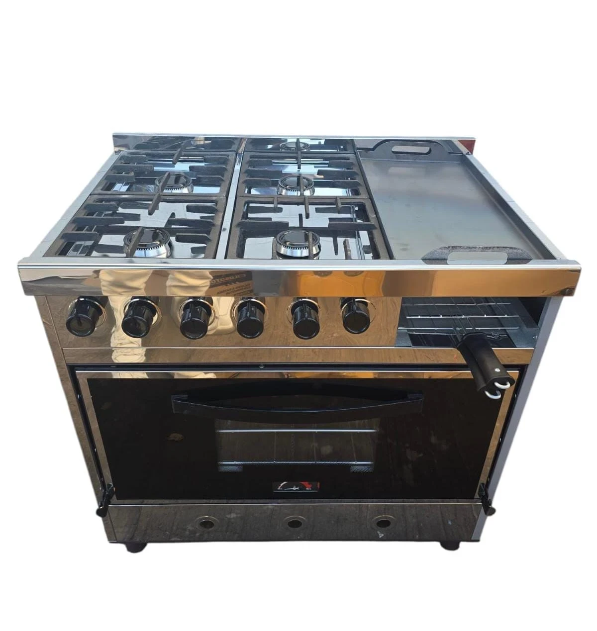 COCINA INDUSTRIAL MULTIROSARIO 4HORNALLAS C/PLANCHETA Y CARLITERO T/VIDRIO 82CM ACERO INOX 