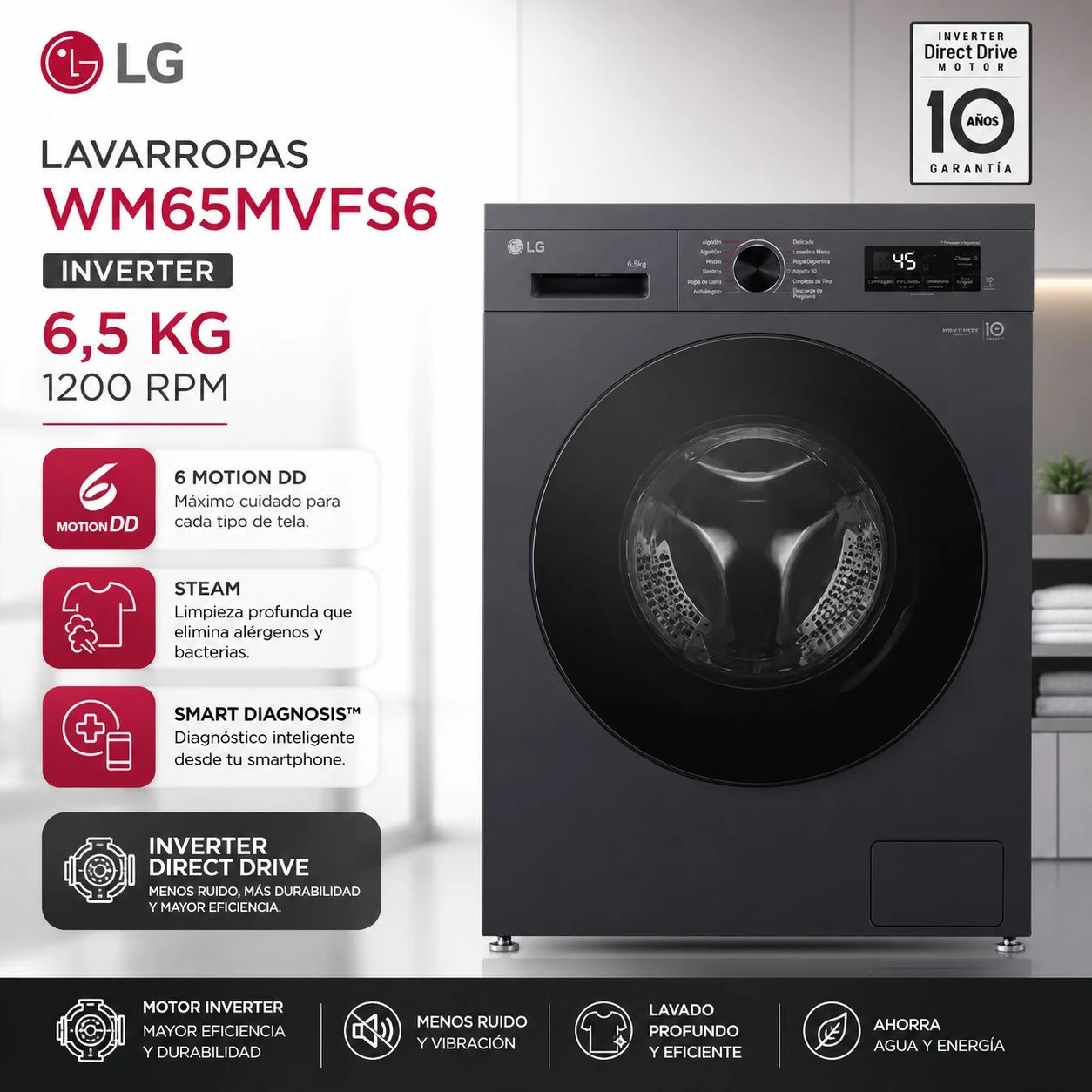 LAVARROPAS LG 6.5KG INVERTER SILVER WM65MVFS6