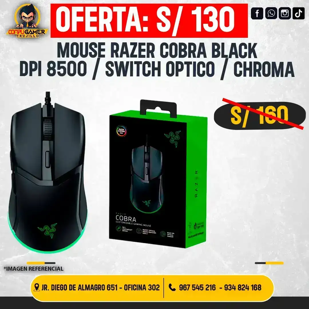 MOUSE RAZER COBRA SWITCH ÓPTICO CHROMA BLACK 