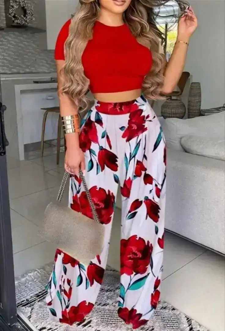 Conjunto pantalón ancho y franela corta