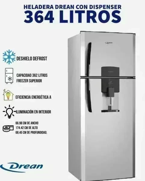 HELADERA DREAN 364LTS C/DISPENSER SILVER 