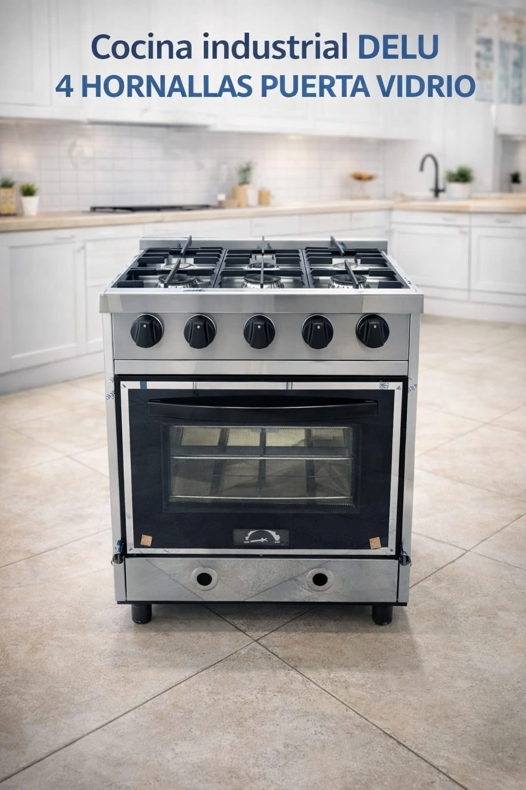COCINA INDUSTRIAL DELU 4 HORNALLAS TAPA VIDRIO